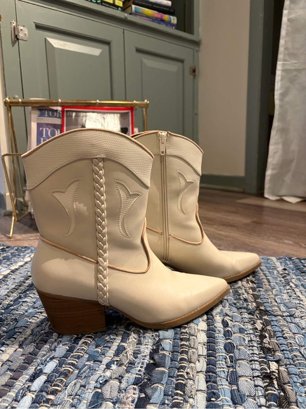 Target Cream Braided Western Ankle Boots